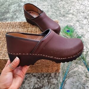 Björk Swedish Comfort Brown Leather Clogs